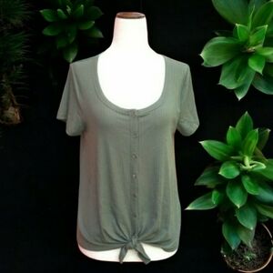 HOLLISTER Olive Green Tie knot Short Sleeve Shirt Size Small